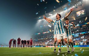 Argentina vs Egypt Match Review featuring Lionel Messi celebrating during Argentina's dramatic 3-2 comeback victory in the FIFA World Cup 2026 Round of 16.